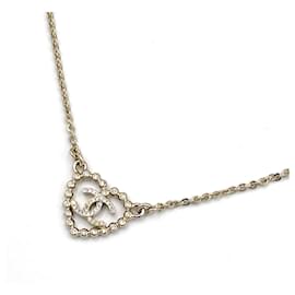 Chanel-Chanel Coco Mark Heart Rhinestone Necklace-Silvery