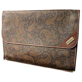 Pochette Ordinateur Balmain Marron Foncé Toile et Daim Marron foncé