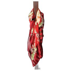 Dior Seidentuch rot gelb mit Blumenmuster Rot