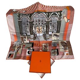 Lenço de seda Hermès Grand Théâtre Nouveau laranja Laranja