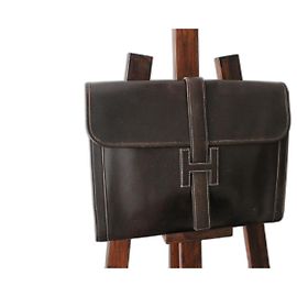 Clutch Hermès Jige em couro box marrom Marrom