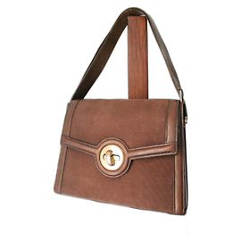 Bolsa Hermès Attelle em lona e couro box marrom Marrom