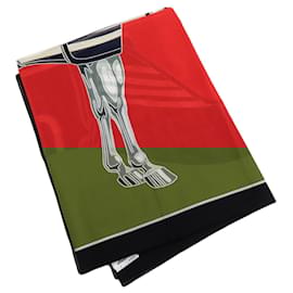 Hermès-Hermes Horse Pattern Cotton Scarf-Red