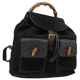 GUCCI Bamboo Backpack Suede Black Gold 003 1998 0016 Auth th6031 Black Golden