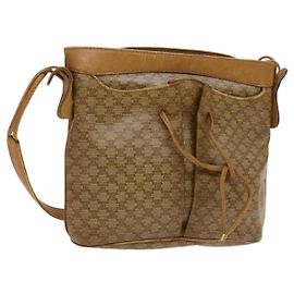 Céline Bolsa de ombro em lona Macadam CELINE bege ouro Auth bs25460 Bege Dourado