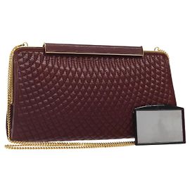 BALLY Bolsa de Hombro de Cuero Acolchada con Cadena Burdeos Oro Auth 123134 Dorado Burdeos