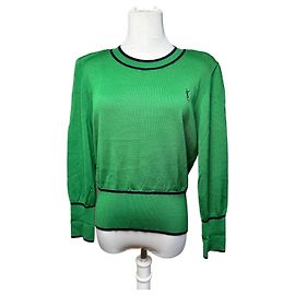 Pull ras du cou vintage Yves Saint Laurent vert noir M Vert