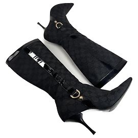 Vintage Gucci Monogram Stiefeletten mit Absatz 37,5 Schwarz