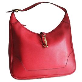 Bolsa de mão Hermès Trim em couro vermelho texturizado com ferragens douradas Vermelho