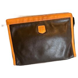 Pochette Céline Triumph en cuir noir et camel – Made in Italy Noir Marron clair