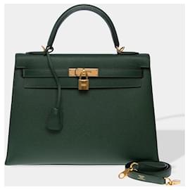 Hermès-Sac HERMES Kelly 32 en Cuir Vert - 102674-Vert