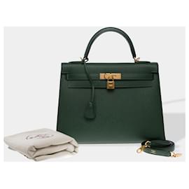 Hermès-Sac HERMES Kelly 32 en Cuir Vert - 102674-Vert