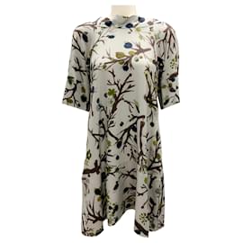 Marni-Marni Grey Multi Olive Print Silk Dress-Grey