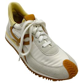 Baskets Loewe en suède blanc / tan / jaune avec nylon Flow Runner Blanc