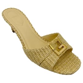 Fendi Naturale / Gold FFold 50MM Raffa-Sandalen Kamel