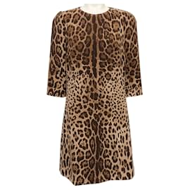 Dolce & Gabbana-Dolce & Gabbana Brown / Tan Crepe Animal Print Shift Dress-Brown