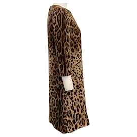 Dolce & Gabbana-Dolce & Gabbana Brown / Tan Crepe Animal Print Shift Dress-Brown