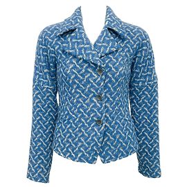 Giacca in tweed blu / bianca di Dries van Noten Blu