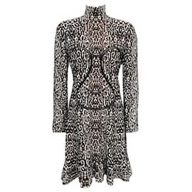 Alaïa-Alaia Black / Brown Leopard Jacquard Knit Dress-Black