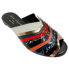 Robert Clergerie Black Multi Flat Slide Sandals Multiple colors