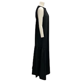 Peserico-Peserico Black Monili Bead Embellished Sleeveless Cotton Maxi Dress-Black