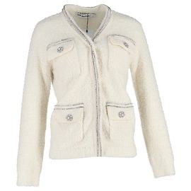 Self portrait Self-Portrait Embellished Bouclé-Knit Cardigan in White Polyamide White Cream