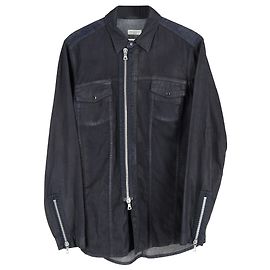 Camicia con zip Dries Van Noten in cotone nero e blu Nero
