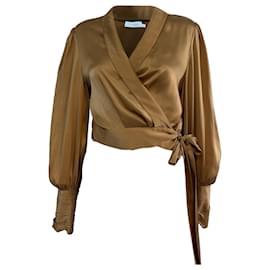 Zimmermann-Zimmerman Pleated Washed Wrap Blouse in Beige Silk-Beige