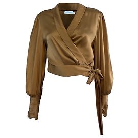 Zimmermann Zimmerman plissierte gewaschene Wickelbluse aus beigem Seidenstoff Beige