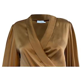 Zimmermann-Zimmerman Pleated Washed Wrap Blouse in Beige Silk-Beige