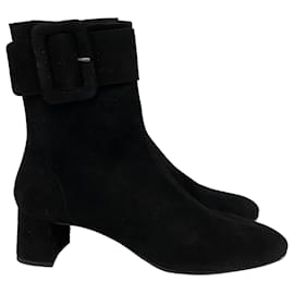Aquazzura-Aquazzura Saint Honoré 50 Buckled Ankle Boots in Black Suede-Black