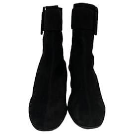Aquazzura-Aquazzura Saint Honoré 50 Buckled Ankle Boots in Black Suede-Black