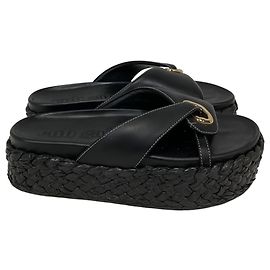 Cult Gaia Blythe Platform Sandals in Black Leather Black