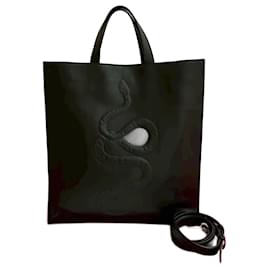 Gucci-Gucci Kingsnake Embossed Leather 2way Handbag-Black