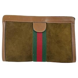 Gucci-Gucci Old Gucci Sheline Line Suede/Leather Clutch Bag-Brown