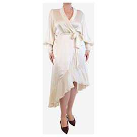 Zimmermann-Cream silk midi wrap dress - size UK 12-Cream