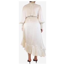 Zimmermann-Cream silk midi wrap dress - size UK 12-Cream