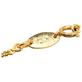 Chanel-Chanel Gold Gold Plated Rhinestones Clover Pendant Necklace-Golden