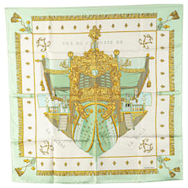 Hermès-Hermès White Vue Du Carrosse De La Galere La Reale Silk Scarf-White