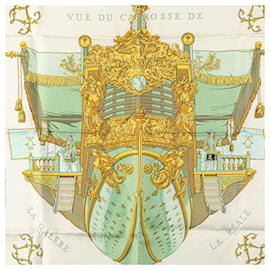 Hermès-Hermès White Vue Du Carrosse De La Galere La Reale Silk Scarf-White