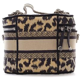 Dior-Dior Brown Mizza Small Embroidered Canvas Diortravel Leopard Vanity Case-Brown