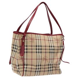 Bolsa de Ombro Burberry Nova Check PVC Bege Ouro Auth 119050 Bege Dourado