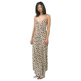 Autre Marque-Raey Dip Hem Abstract Leopard Print Silk Dress-Black,Beige