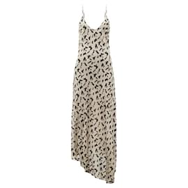 Autre Marque-Raey Dip Hem Abstract Leopard Print Silk Dress-Black,Beige