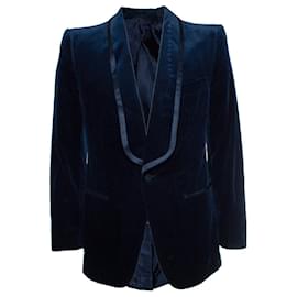 Gucci-Gucci, Single breasted blazer in blue navy velour-Blue