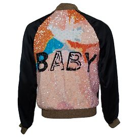 Saint Laurent, Black sequins baby bomber jacket Black Multiple colors
