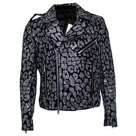 Giacca in strass con stampa leopardata Balmain Nero Argento