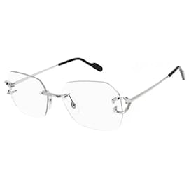 Cartier-Óculos Cartier linha Core Range modelo CT0416O variante de cor 002 acabamento em platina polida com hastes na cor prata-Prata