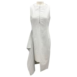 Akris-Akris Grey Striped Sleeveless Cotton Pique Midi Dress-Grey
