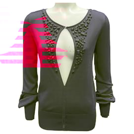 Escada-Escada Hot Pink Beaded Knit Cardigan-Pink